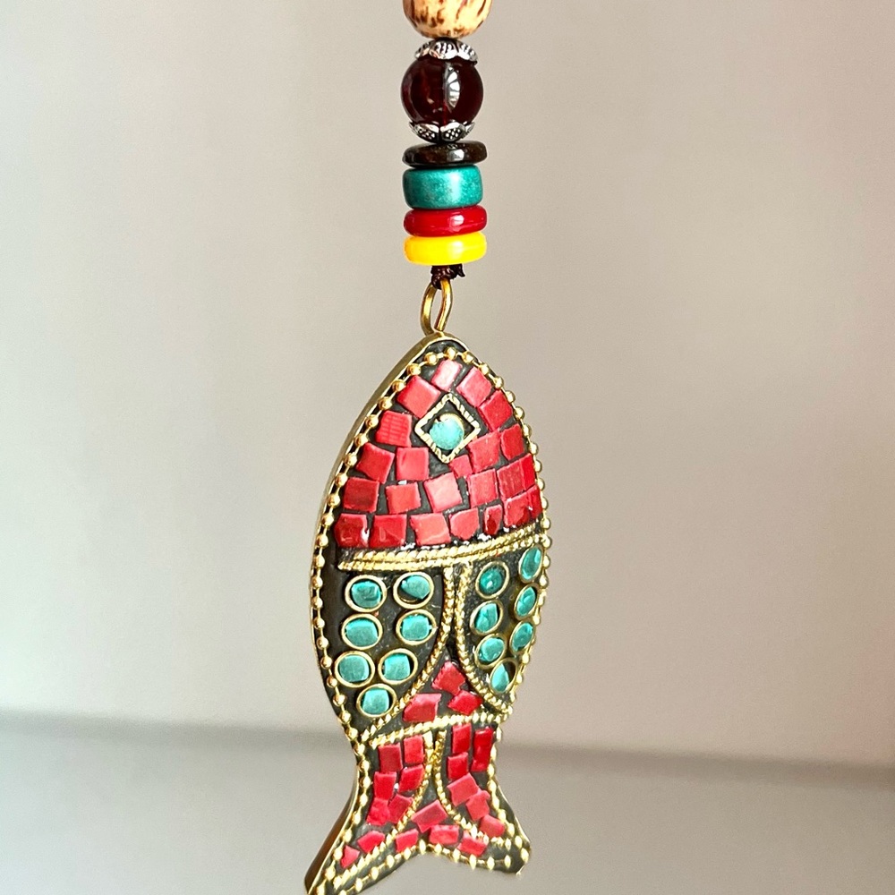 Vintage Nepal ethnic style fish pendant long